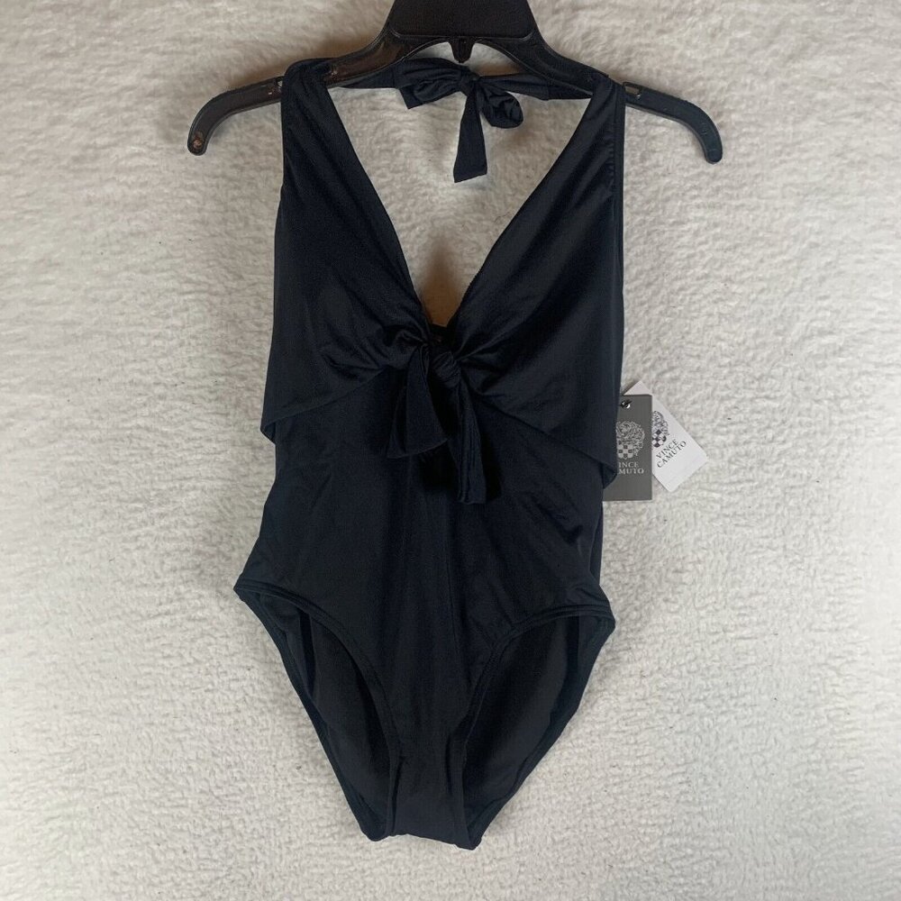 Vince Camuto One-Piece Swimsuit Women's 8 Black Nylon Stretch‎ Tie-Front 9485